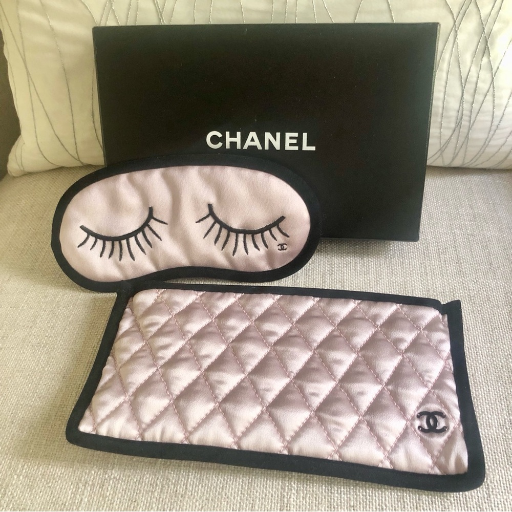 Chanel Rare Quilted Silk Pouch and Sleeping Mask